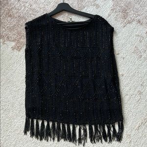Vintage Black Hand Beaded Top XXS Elegant Evening Statement Blouse